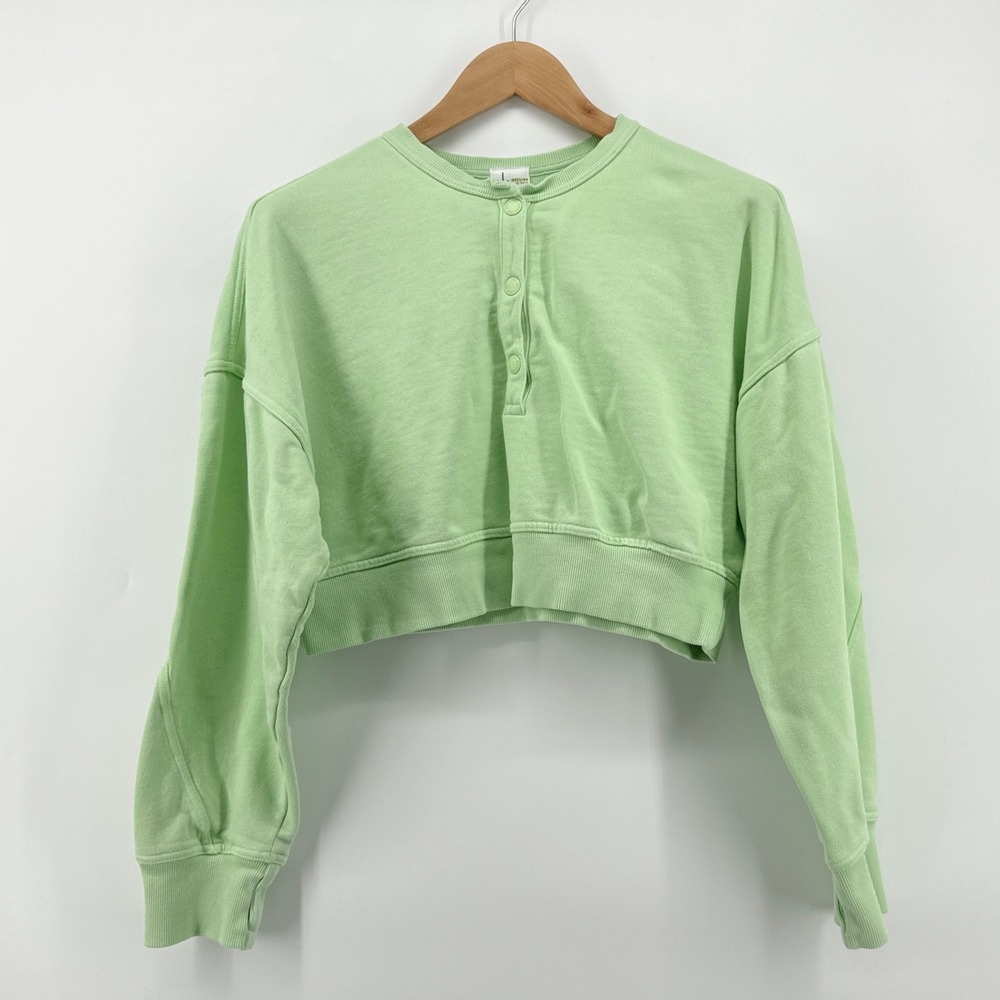 OFFLINE by Aerie Cropped Sweatshirt Snap Pullover Top Thumb Hole Medium Lime